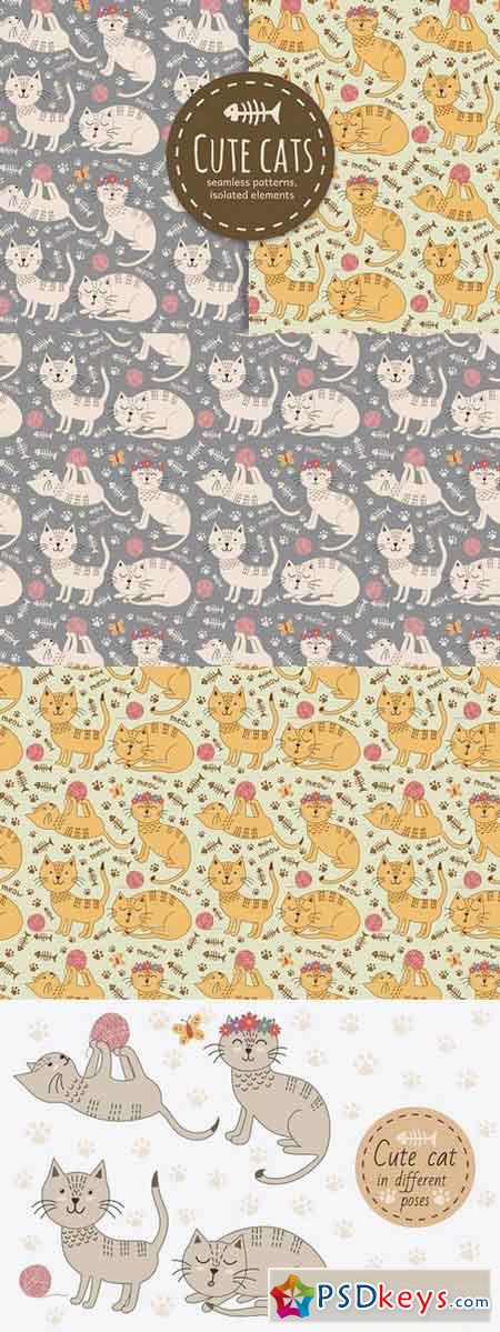 Cute cats seamless patterns 810681