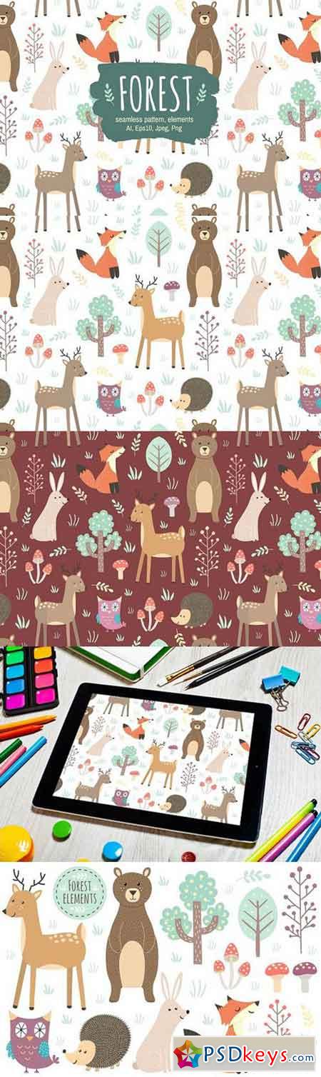 Forest seamless pattern & elements 1414599