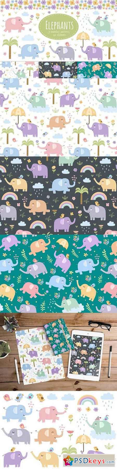 Elephants seamless patterns&clipart 985196