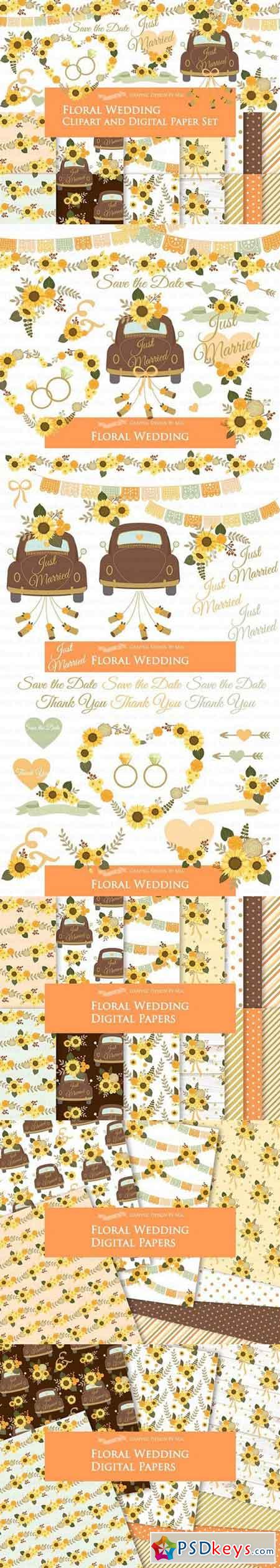 Floral Wedding Clipart+Pattern set 1806814
