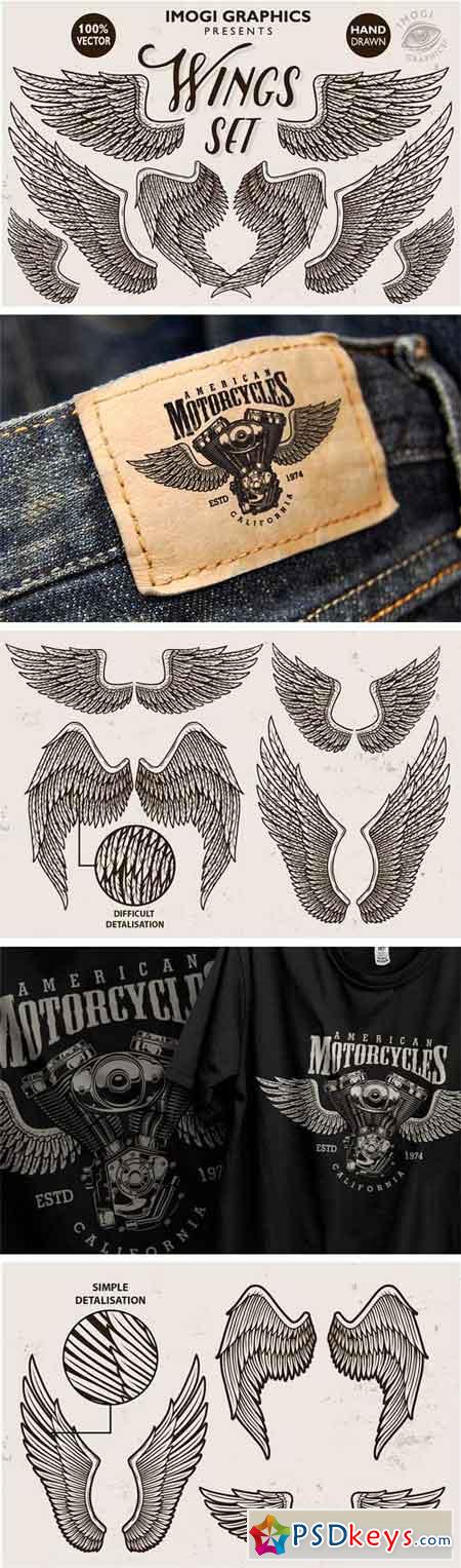 Hand Drawn Vector Wings Set 1779801