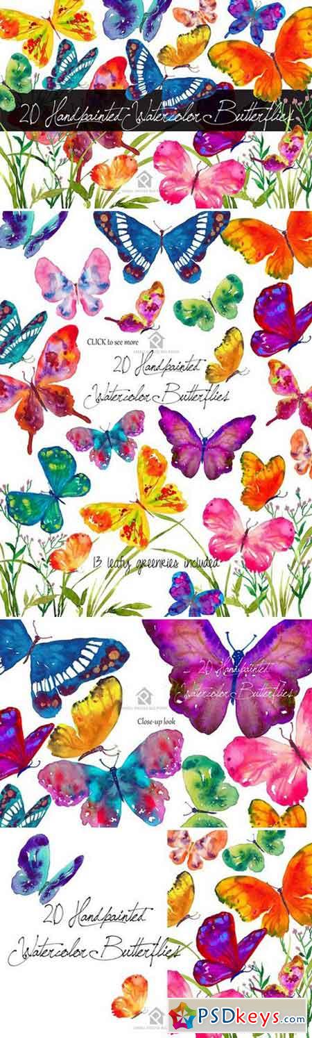 20 Watercolor Butterflies 790277