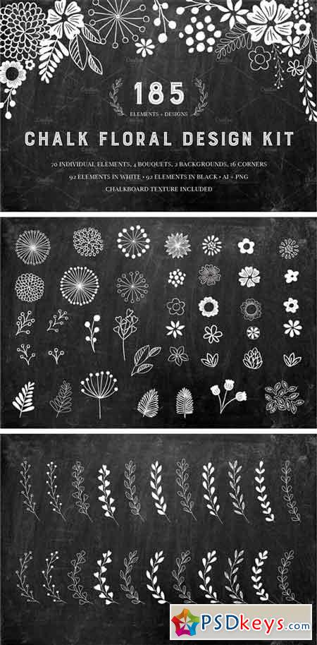 Chalkboard Floral Design Kit, AI PNG 1818797
