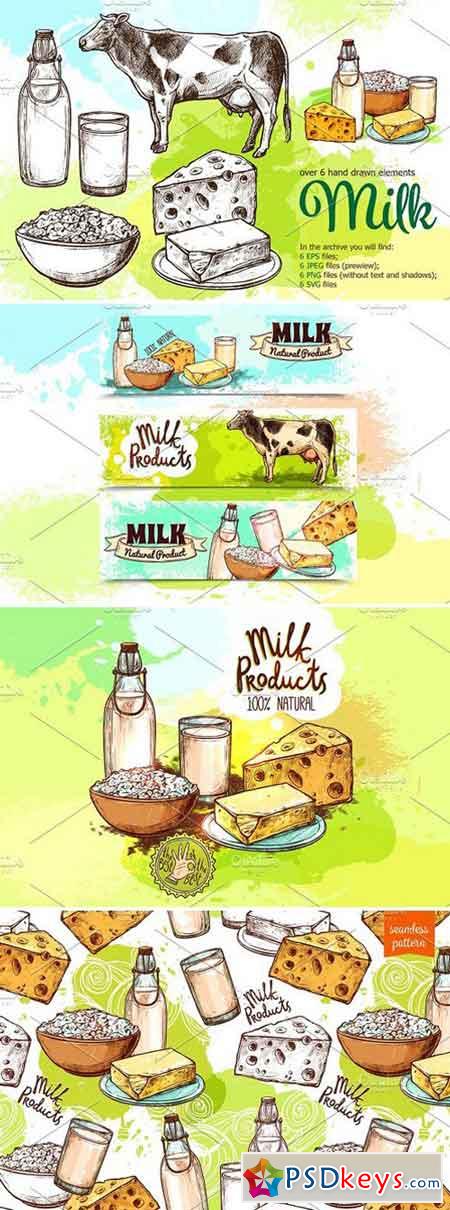 Milk Products Sketch Set 1156468
