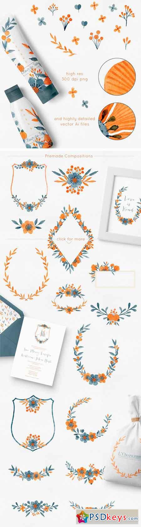 Floral Watercolor Graphics Bundle 1816797