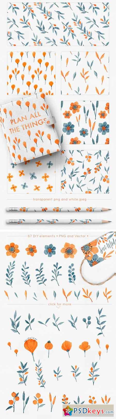 Floral Watercolor Graphics Bundle 1816797