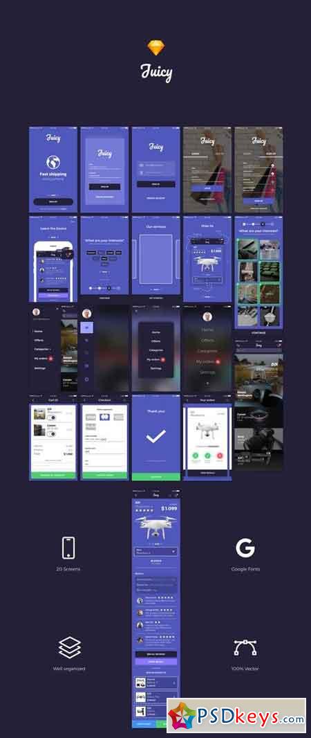 Juicy An e-commerce mobile UI Kit built for Sketch