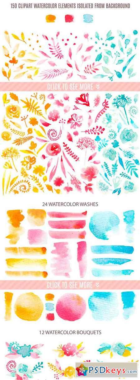 150 WATERCOLOR CLIPART ELEMENTS 1741076