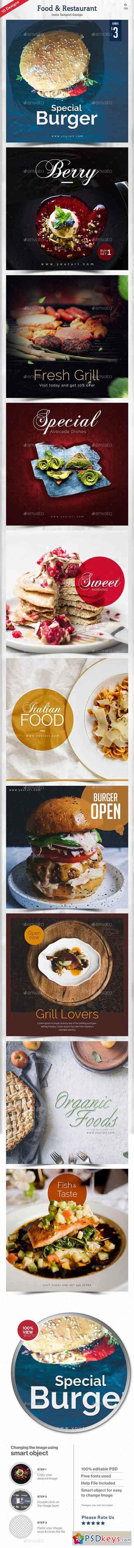 Food & Restaurant Instagram Templates - 10 Designs 20738004