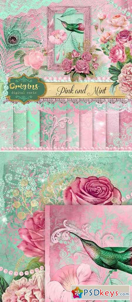 Pink and Mint Digital Scrapbook Kit 1821675