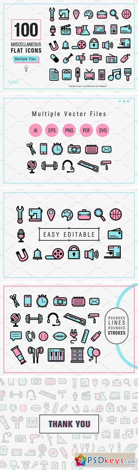 100 Miscellaneous Flat Icons 1867508