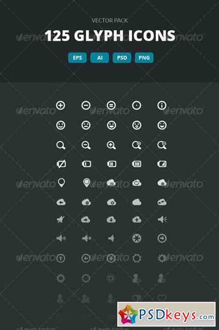 125 Glyph Icons - Vector pack 6075861