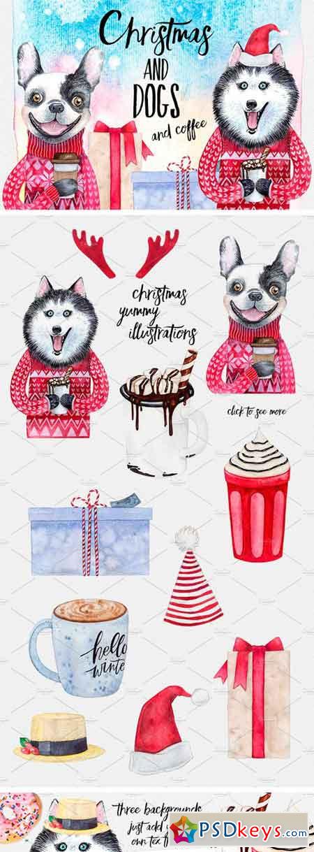 CHRISTMAS AND DOGS Watercolor Set 1923085