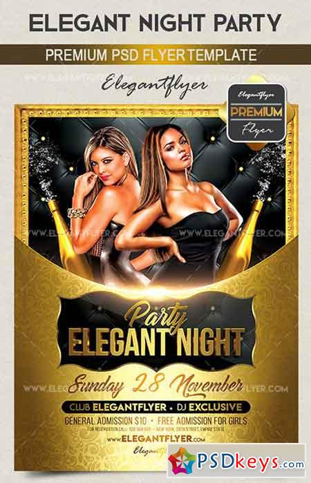 Elegant Night Party V02  Flyer PSD Template + Facebook Cover
