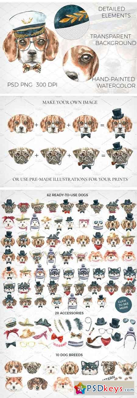 Watercolor Dogs. Animal Clipart 1888575