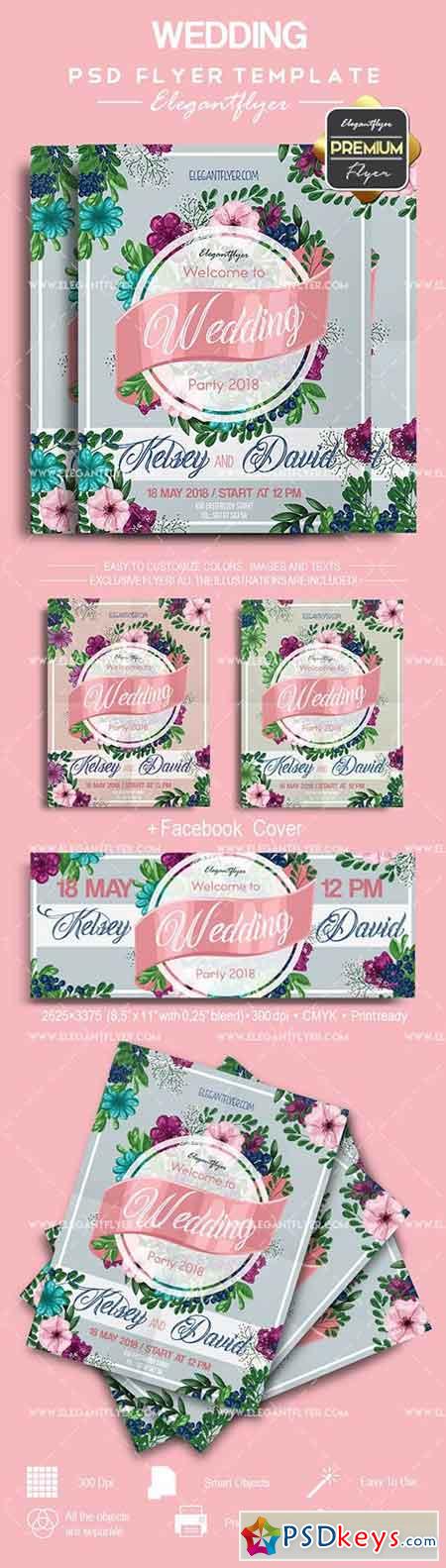 Wedding V04  Flyer PSD Template + Facebook Cover