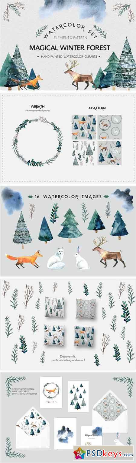 Watercolor Set Magical Winter Forest 1921010