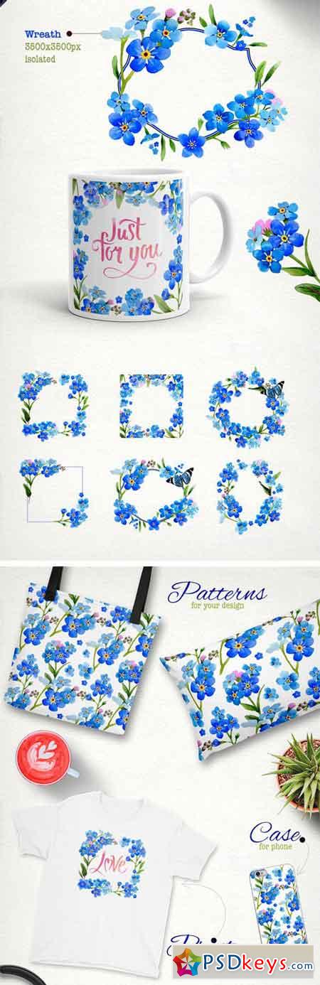 Myosotis Flowers PNG Watercolor Set 1920321