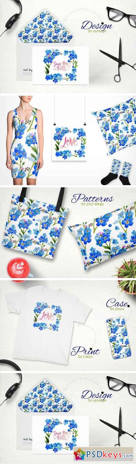 Myosotis Flowers PNG Watercolor Set 1920321