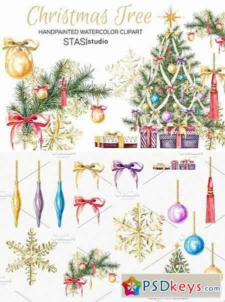 Watercolor Christmas Tree Clipart 1626533