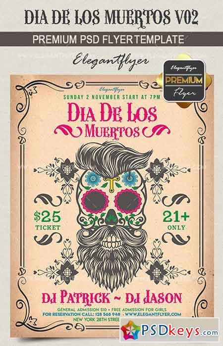 Dia De Los Muertos V02  Flyer PSD Template + Facebook Cover