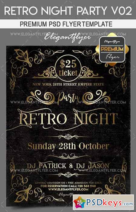 Retro Night Party V02 – Flyer PSD Template + Facebook Cover
