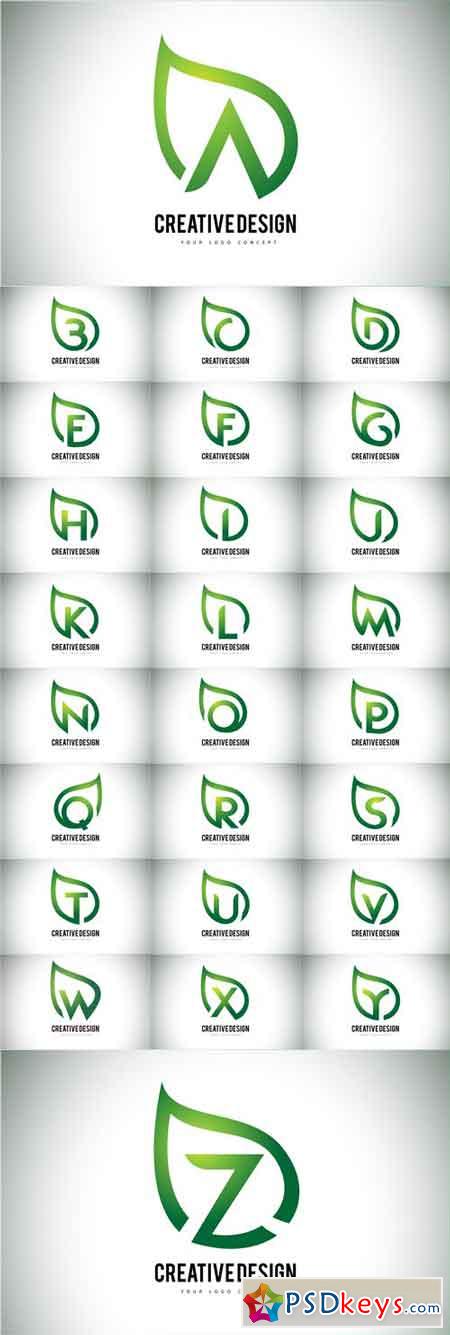Leaf Logos Letter Design with Green Leaf Outline