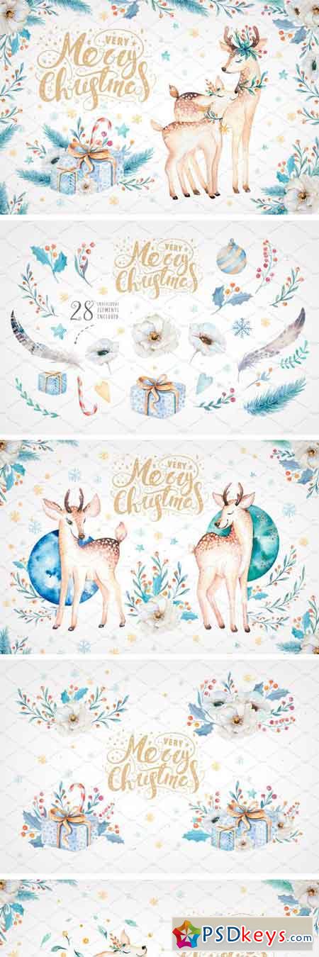 Watercolor Christmas Deer 1953047