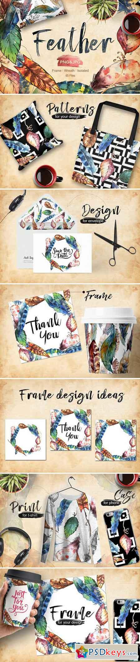 Feather bird PNG watercolor set 1942059