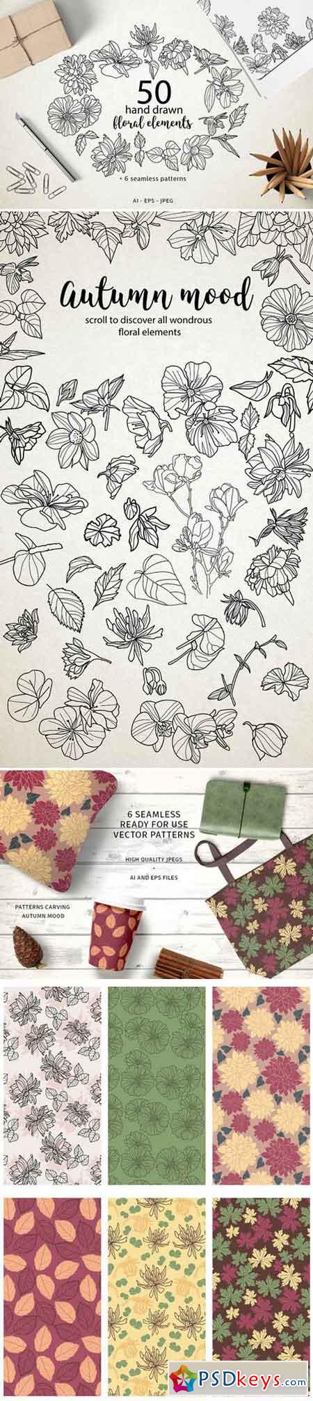 50 hand drawn floral elements 1991307
