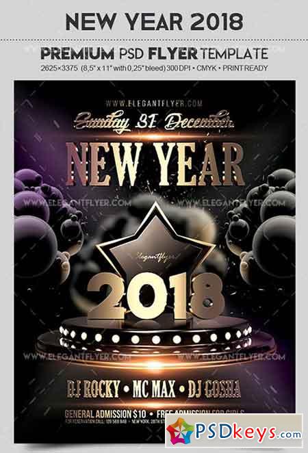 New Year 2018 v3  Flyer PSD Template + Facebook Cover