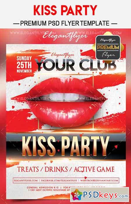 Kiss party  Flyer PSD Template + Facebook Cover
