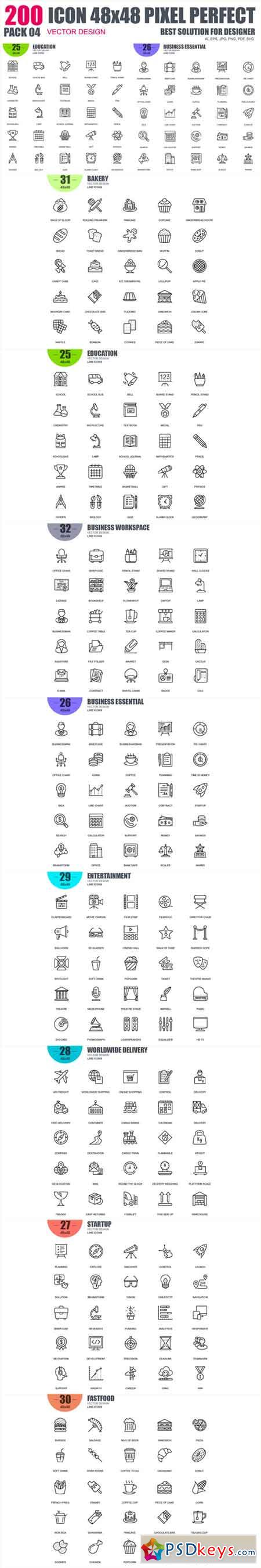 200 Line Icons Pack 4