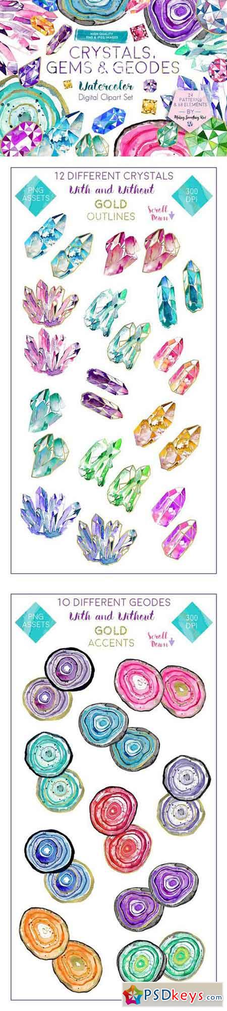 Crystals, Gems & Geodes Clipart Set 1969351