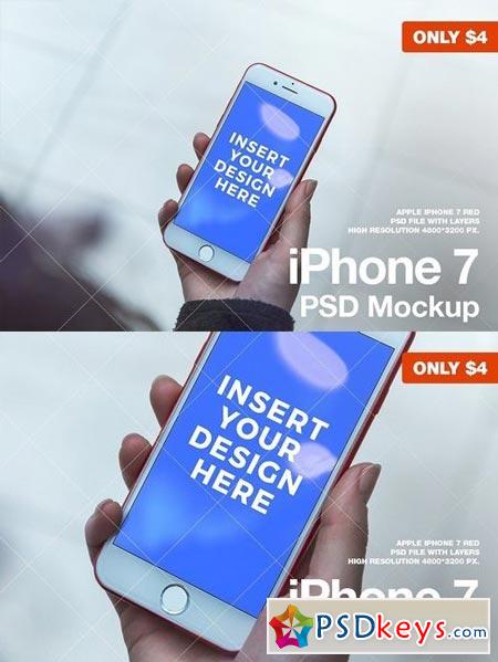 iPhone 7 RED PSD Mockup 1419637