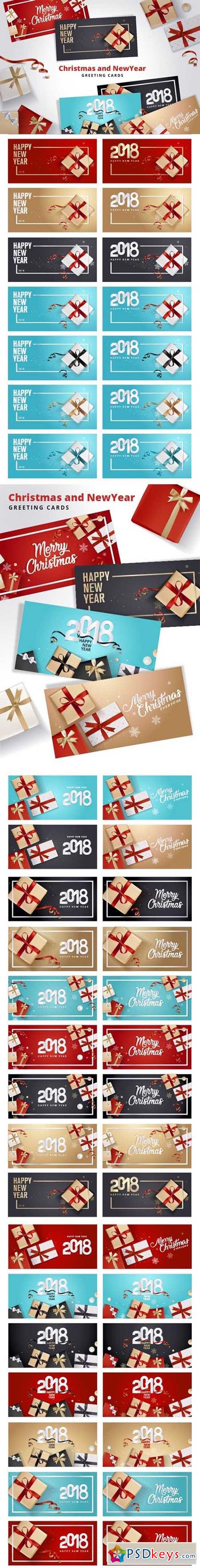 Set of Christmas and New Years Greeting Cards