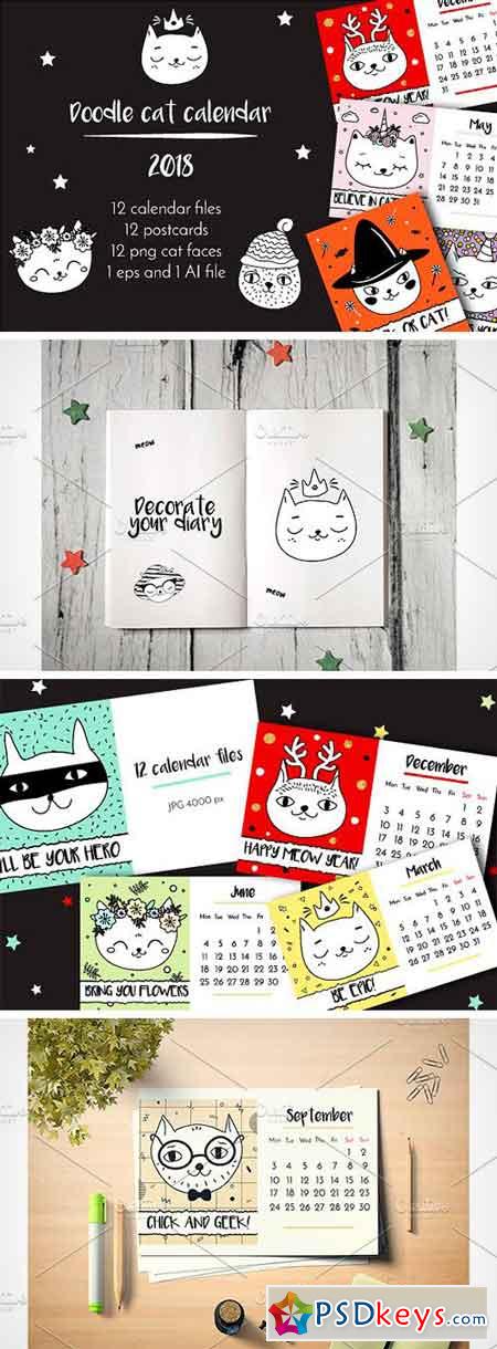 2018 Calendar Funny Doodle Cats 2010018