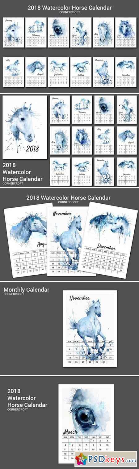 2018 Calendar Watercolor Horse 2025199
