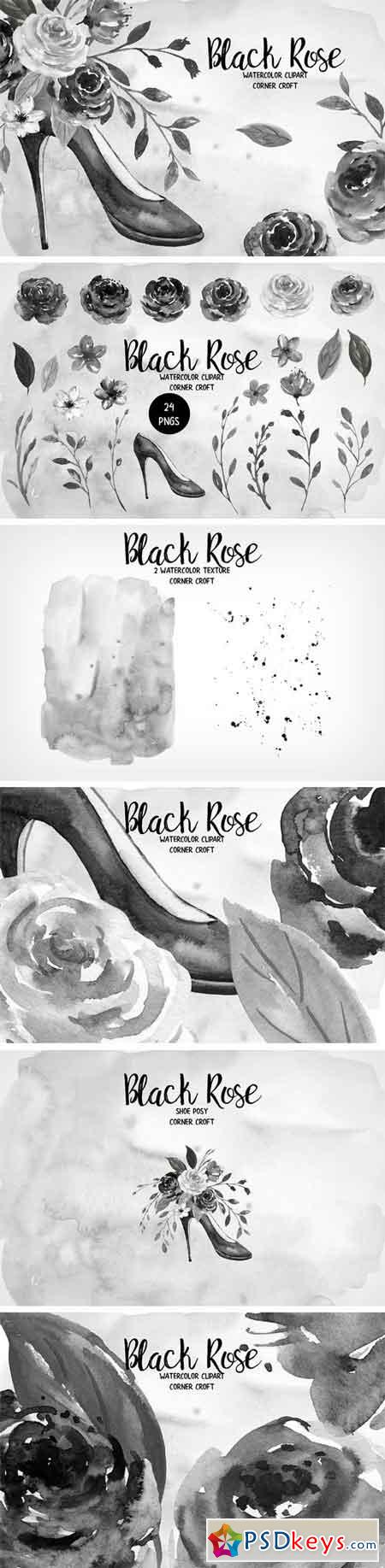 Black Rose Watercolor Clip Art 2040352