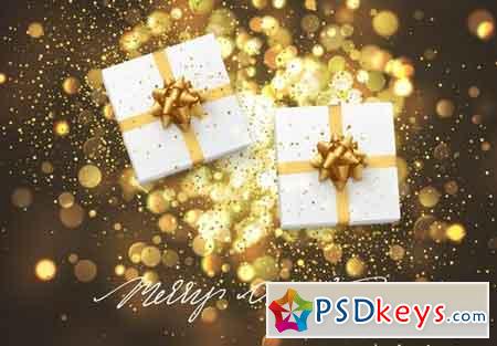 Christmas background with gift box and golden lights bokeh Xmas greeting card 2025029