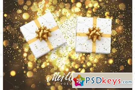 Meilleurs voeux Joyeux Noel Christmas background with gift box and golden lights bokeh 2025026