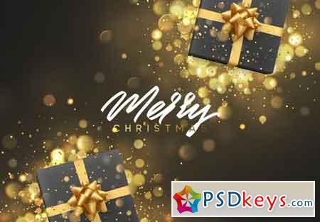 Christmas background with gift box and golden lights bokeh Xmas greeting card 2025024
