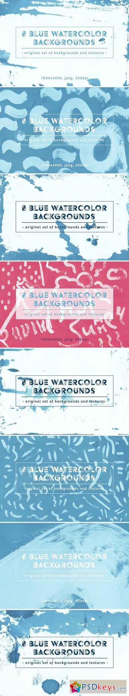 Set of 8 Blue watercolor Backgrounds 2043021