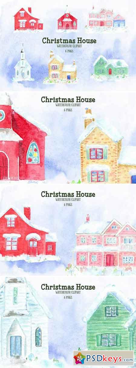 Watercolor Christmas House 2058446