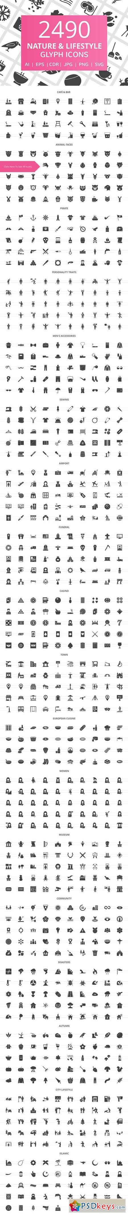 2490 Nature & Lifestyle Glyph Icons 2041199