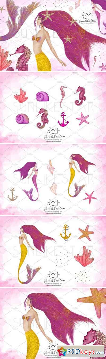 Mermaid Illustration Clip Art Pack 2055607
