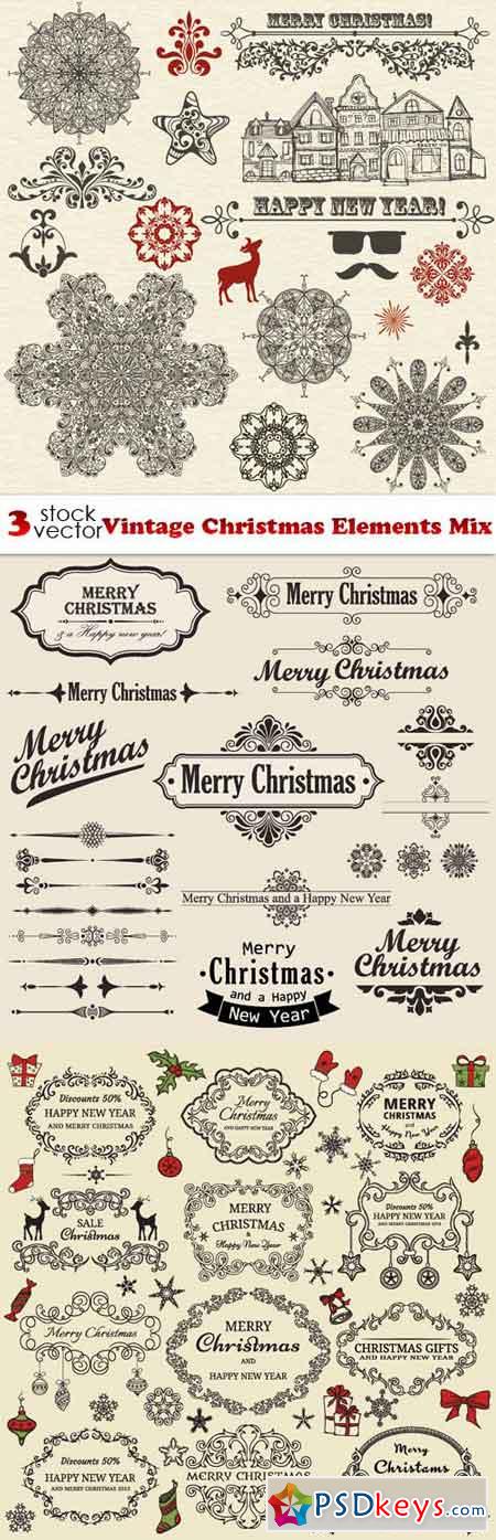 Vectors - Vintage Christmas Elements Mix