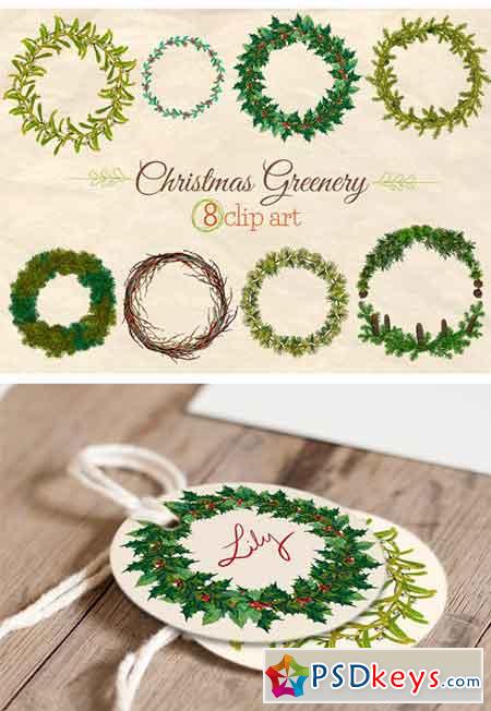 Christmas Greenery Wreaths Clip Art 2038346