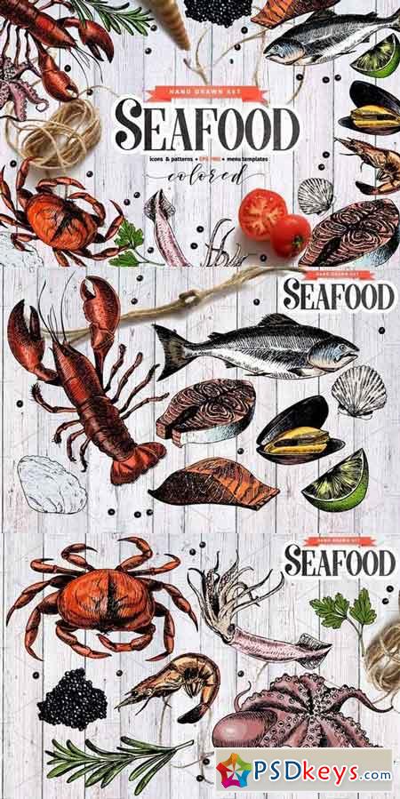 Seafood hand drawn colored set 1466279
