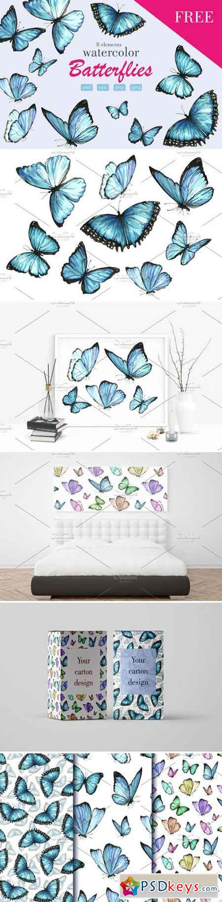 Set of watercolor blue butterflies 2071440